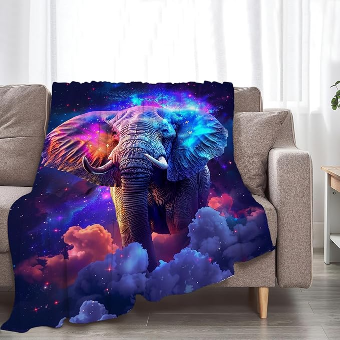 Fantasy Elephant Blanket Elephant Throw Blanket Elephant Gifts and Decor Animal Blanket for Girls Boys Women Men Kids Adults Soft Warm Cozy Fleece Blanket for Couch Sofa Bed 80"x60"