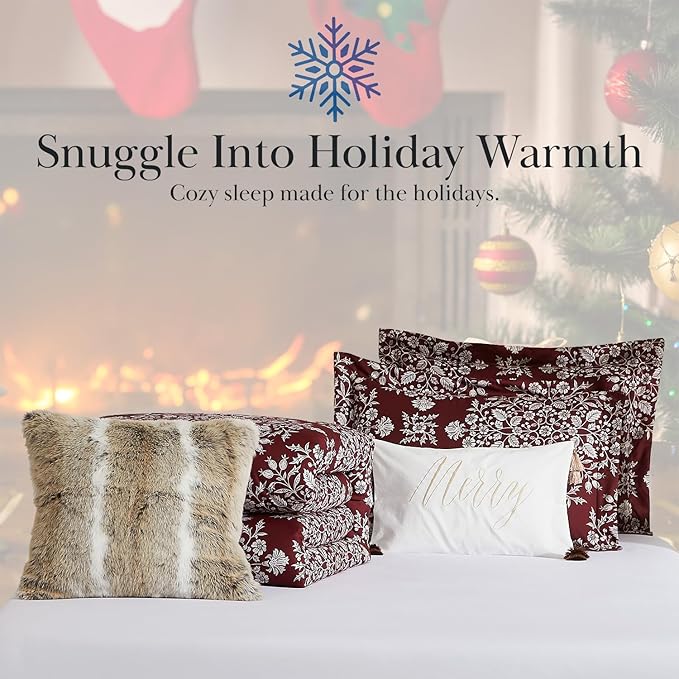Southshore Fine Living, Inc. 5-Piece Christmas Comforter Set Queen, Red & White Christmas Bedding Set, Plaid Comforter Queen/Full, 2 Throw Pillows, 2 Shams, Holiday Bedding - Christmas Carol