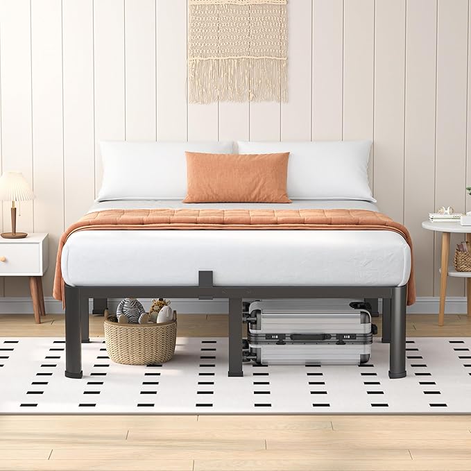 16 Inch Queen Heavy Duty 3500 lbs Bed Frame with Round-Corner Legs & Anti-Squeak Design – Quick Assembly Metal Platform, No Box Spring Needed