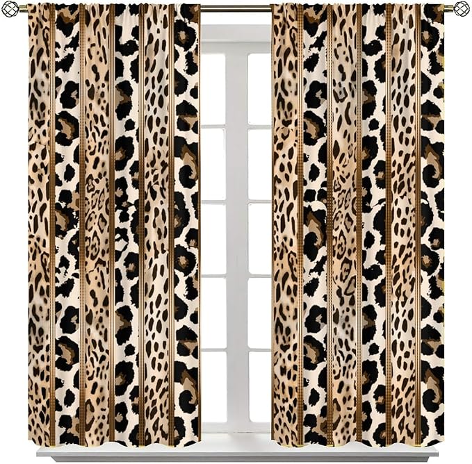 Leopard Curtains, Cheetah Wild Animal Geometric Stripe Wildlife Theme Window Drapes for Bedroom Living Room 63" W X 72" L