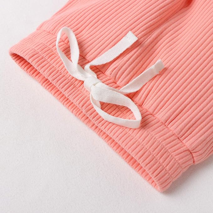 Newborn Baby Boy Girl Clothes Ribbed Knitted Cotton Long Sleeve Romper Long Pants Solid Color Fall Winter Outfits