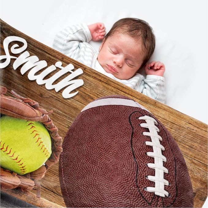 Custom Infant Softball Blanket: Personalized Name and Number Blankets for Baby Kids Boys Girls Teen Mother's Day Father's Day Birthday Easter Gifts(50"x60")
