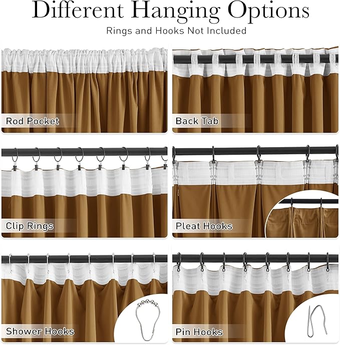 StangH Gold Brown Curtains for Bedroom Luxury Soft Velvet Room Darkening Thermal Insulated Drapes for Living Room Privacy Doorway Sliding Door Panels, W42 x L90, 2 Panels