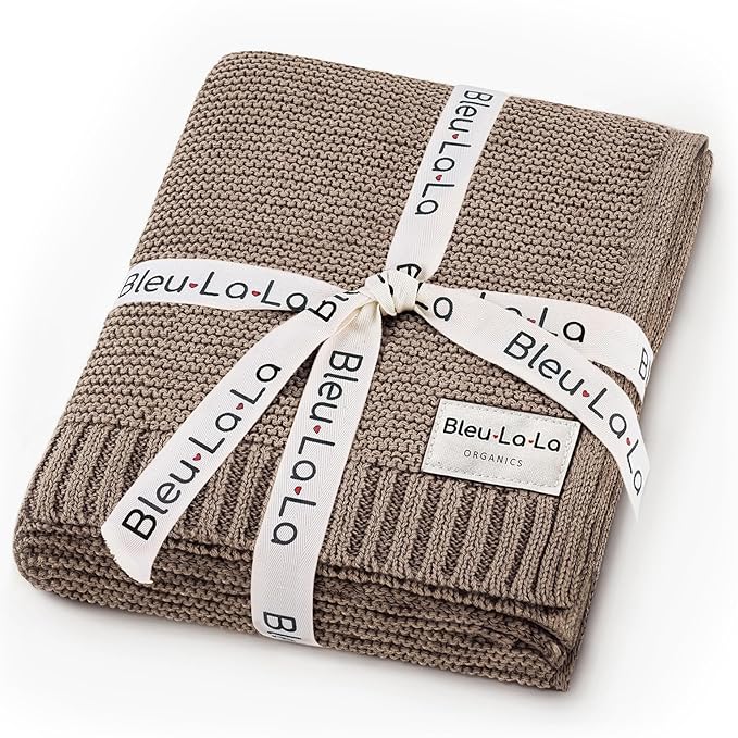 Heritage Knit Organic Cotton Baby Swaddle Blanket - 100% Luxury Organic Cotton Knit Receiving Blanket - Soft Warm Unisex Blankets for Newborns Infants Boys & Girls (0-2Yrs - Milk Chocolate)