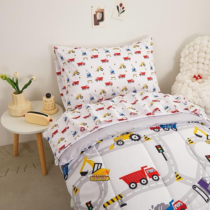 Viviland Boys Car Toddler Comforter Sets, Soft Toddler Bedding Set, Microfiber Toddler Bed Set, Truck