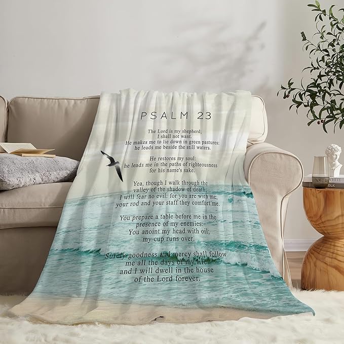 Christian Bible Psalm 23 Throw Blanket - Religious Verse Gifts and Decor for Girls, Women, Men, Kids, Adults - Soft Warm Cozy Fleece for Couch, Sofa, Bed 60"x50"