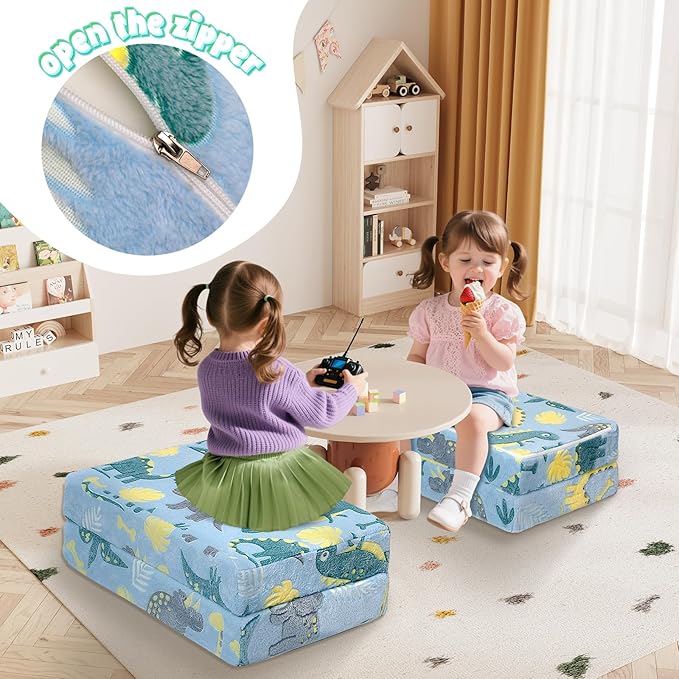 MeMoreCool Foldable Floor Mattress for Kids, Glow Toddler Nap Mat for Sleeping and Daycare, Portable Trifold Futon Mattress Floor Bed, Dinosaur