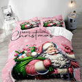 LUVIVIHOME 3PCS Pink Santa Claus Duvet Cover King, Christmas Bedding Sets, Pink Duvet Cover, Kids Girls Bedding, Snowflake Holiday Xmas Gifts Christmas Comforter Bedspread Quilt Cover, 2 Pillow Shams