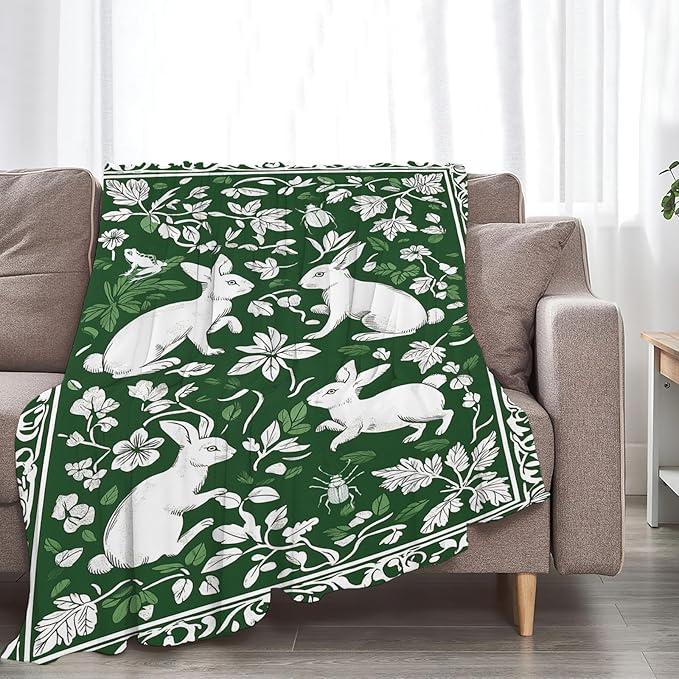 Tijuboni Rabbit Throw Blanket - Botanical Hare Insect - Bunny Gifts for Girls Women Boys Men Kids Adults Soft Flannel Fleece Blanket for Couch Sofa Bed Home Decor 40"x50"