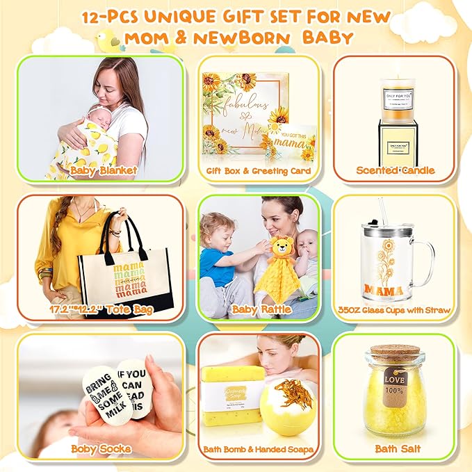New Mom Gifts & Baby Boy Gift Set for Newborn,12PCS Pregnancy Gifts for for Mom to Be,Newborn Baby Gifts,Pregnancy Gifts for Expecting Mom,New Mom Care Package After Baby,Gifts for Women and Baby Boy
