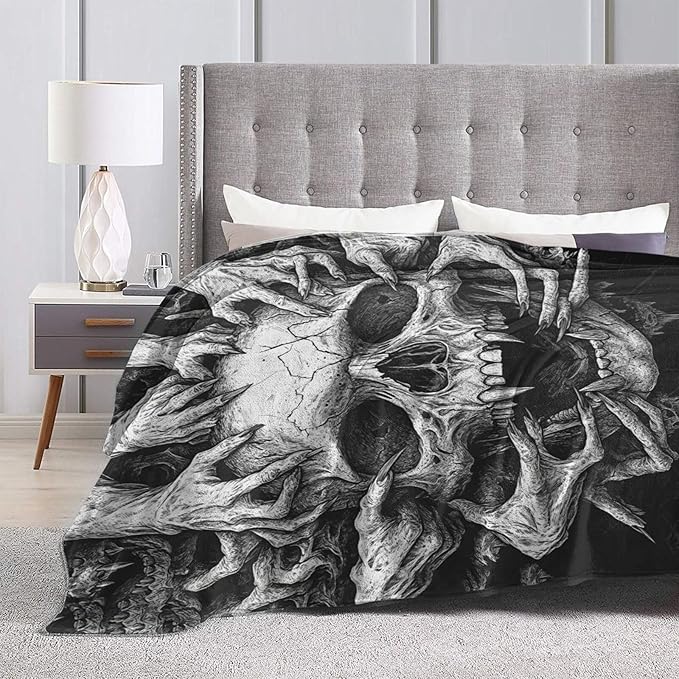 Skull Blanket for Girls Boys Horrible Gothic Throw Blankets Soft Cozy Warm Fuzzy Fleece Cool Black White Bedding Flannel Throws Stuff Gifts for Skull Lovers Kids Men Women Bedroom Decor 60"x50"