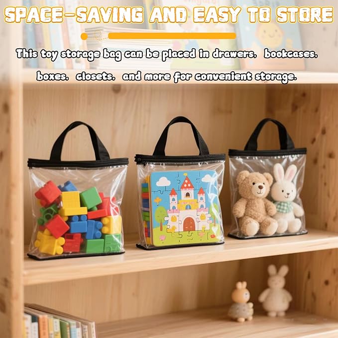 6PCS Toy Storage Bags, Clear Waterproof Toy Organizer Bags with Labels, Suitable for Storing Building Blocks, Puzzles, Stationery, and Books (6PCS XL: 13.8 * 9.25 * 6.9Inch)