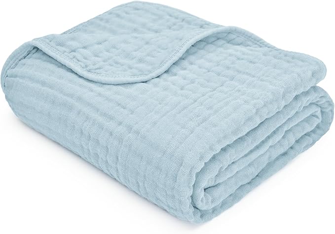 Comfy Cubs Muslin Baby Blanket - Soft, Lightweight, 6-Layer Cotton Swaddle Blankets for Newborns, Infants & Toddlers - 40" x 40" Large, Breathable & Versatile for Sleeping & Tummy Time - Sky Blue