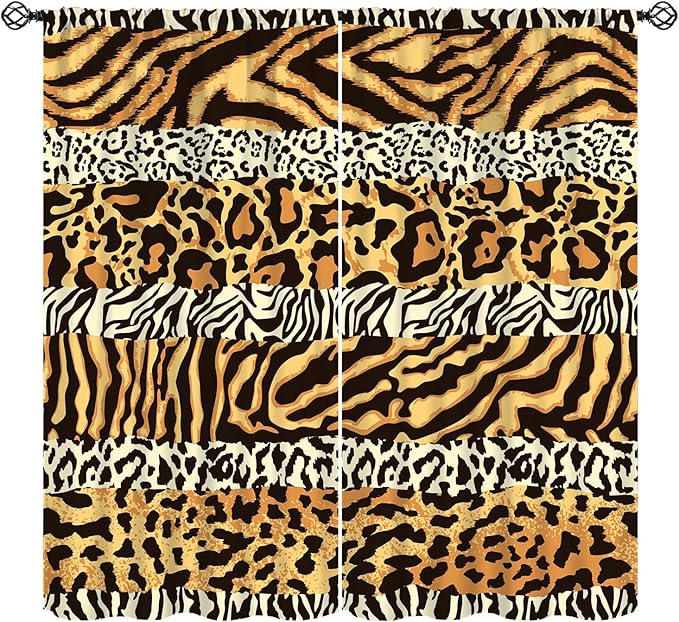 Leopard Print Blackout Curtains, Wild Animals Print African Tropical Skins Window Treatments for Bedroom Living Room 52" W X 84" L