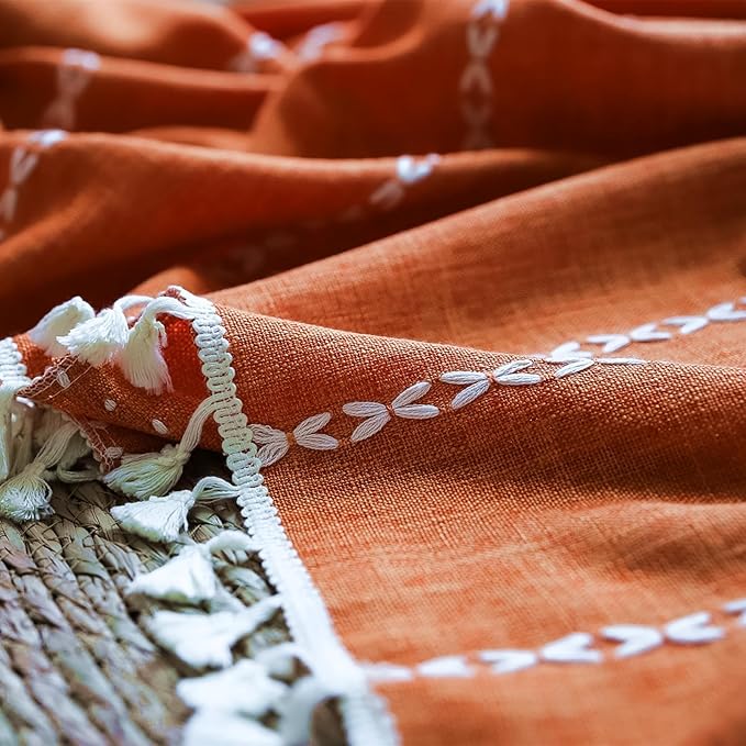 Deeprove Orange Boho Curtains 72 inches Length, Vintage Burnt Bohemian Embroidery Farmhouse Cotton Linen Fringe Window Treatments Autumn Fall Thanksgiving Gothic Halloween Decor, W52 x L72, 1 Panel