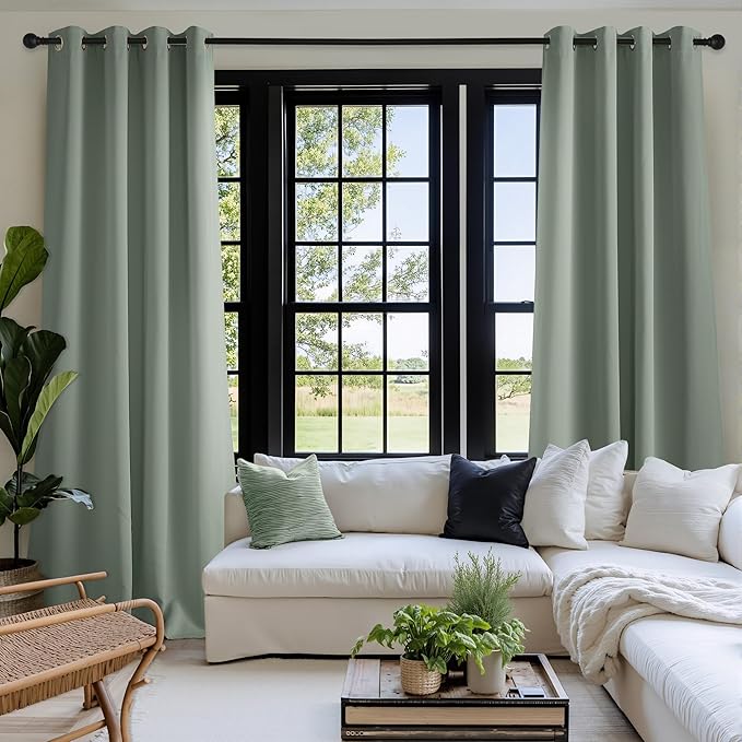 NICETOWN Sage Green Room Darkening Curtains 78 Inches Long 2 Panels for Living Room, Bedroom, Nursery Summer Thermal Insulated Blackout Drapes Grommet Noise Reducing Window Treatment, W40