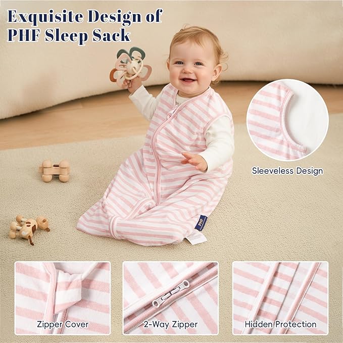 PHF Soft Baby Sleep Sack 0-6 Months 100% Organic Cotton Wearable Blanket, 2-Way Zipper 0.5 TOG Toddler Sleeping Sack 3 Pack, Comfy Sleep Bag for Baby Girls, Pink Floral (Small)