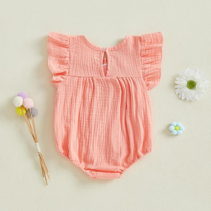 Gaono Newborn Baby Girl Smocked Bubble Romper Cute Boho Summer Clothes Ruffle Sleeveless Crochet Flower Vintage Bodysuit