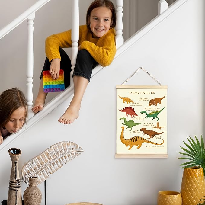 Hiuwevt Motivational Dinosaur Poster Hanger Frame, Dinosaur Room Decor for Boys, Positive Affirmations Dinosaurs Wall Art Decor for Classroom Kids Boys Room Nursery Home, 12x16 Inch