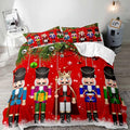 LUVIVIHOME 3PCS Christmas Nutcracker Duvet Cover Queen Bedding Set, Teen Boys Girls Kids Bedding, Christmas Balls Snowflake Winter Holiday Festival Xmas Gifts Red Comforter Quilt Cover, 2 Pillow Shams