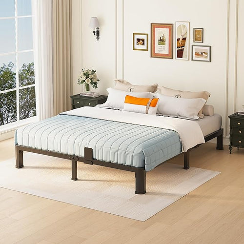 6 inch Full Size Bed Frame with Round Corner Legs Mattress Slide Stopper,Low Profile Heavy Duty Metal Platform,Steel Slat Support,No Box Spring Needed,Easy Assembly,Noise Free