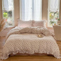 BuLuTu 2 Layers Muslin Cotton Duvet Cover for Full Bed, Chic Ruffles Tuberose Floral Pattern Comforter Cover Twin Children Bedding Quilt Covers, No Pillow Case, Zipper Cloruse, 4 Ties
