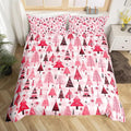 Manfei Cartoon Tree Duvet Cover Set Full Size, Christmas Theme Bedding Set 3pcs for Kids Girls Adults, New Year Pink Plaid Comforter Cover Soft Polyester Quilt Cover with 2 Pillowcases,No Comforter