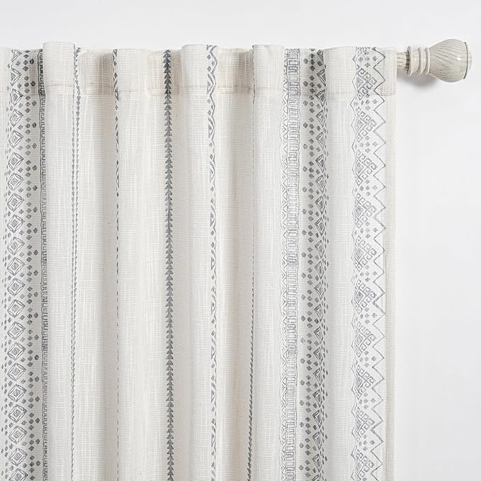 MEETSKY Boho Curtains Geometric Semi-Sheer Cotton Curtains 2 Panels Back Tab Curtains 63 Inches Long Light Filtering Printed Window Drapes for Living Room Home Decorative Drapes for Bedroom