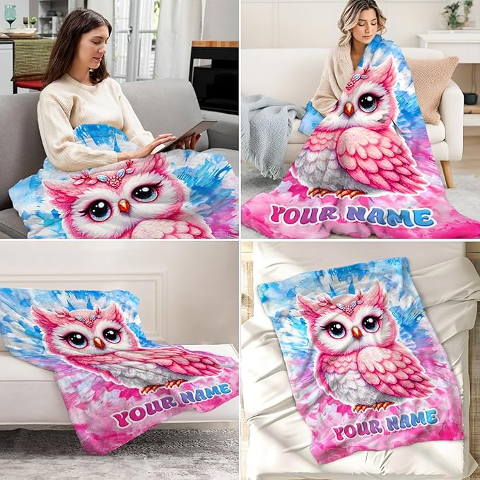 Girls Blanket Gifts - 50" x 60" Inches Custom Owl Throw Blankets for Women, Teens - Warm Furry Plush Throw for Sofa, Bed & Living Room