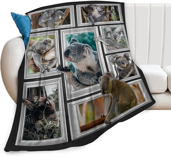 Koala Blanket Funny Koala Gifts for Girls Boys Woman Kids Koalas Lover Throw Blankets Soft Blanket Warm Fleece Flannel Plush Blankets for Bed Sofa Couch 50"x60"