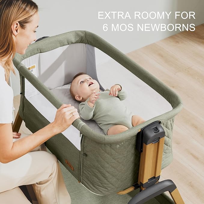 3 in 1 Baby Bassinet, Rocking Bassinets with Comfy Mattress and Wheels, Adjustable Height Bassinet Bedside Sleeper, Easy Folding Portable Crib for Newborn (Green)