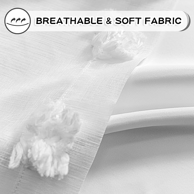 MYSKY HOME White Curtains for Kids Room & Nursery - 72 Inch Long Double Layer Sheer Curtains with Pom Poms & Grommets for Girls Bedroom & Living Room - Darkening Panels W52 X L72