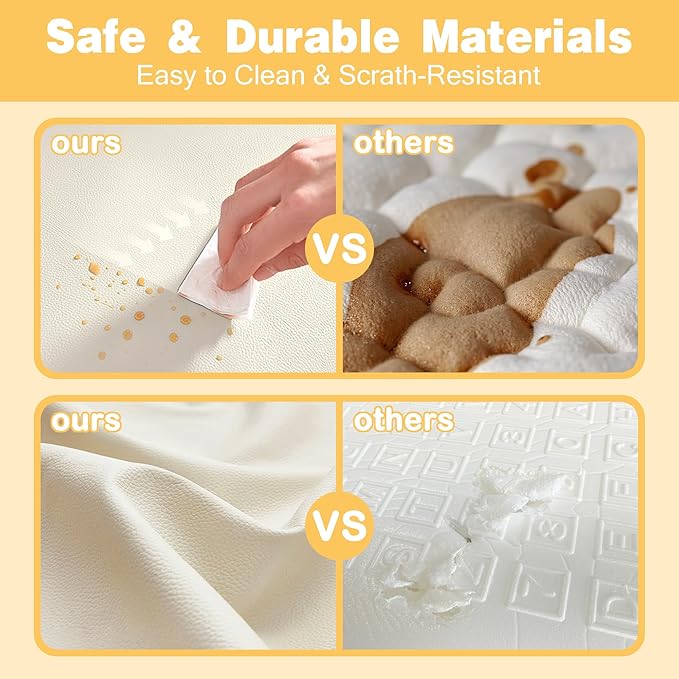 Padded 79" ×59" Large Baby Play Mat for Floor, 1.2" Thick Memory Foam Playmat with Soft Vegan Leather Cover, Cushioned Play Mat for 79" x59" Playpens, Beige