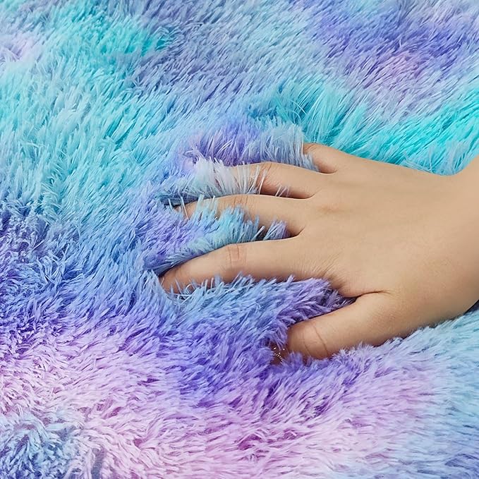 4x4 ft Purple Rainbow Fluffy Round Rug for Girls Bedroom,Colorful Soft Shaggy Circular Area Rug Kids Fuzzy Carpet Furry for Living Room Nursery Dorm Playroom Room Unicorn Decor Reading Nook Mat