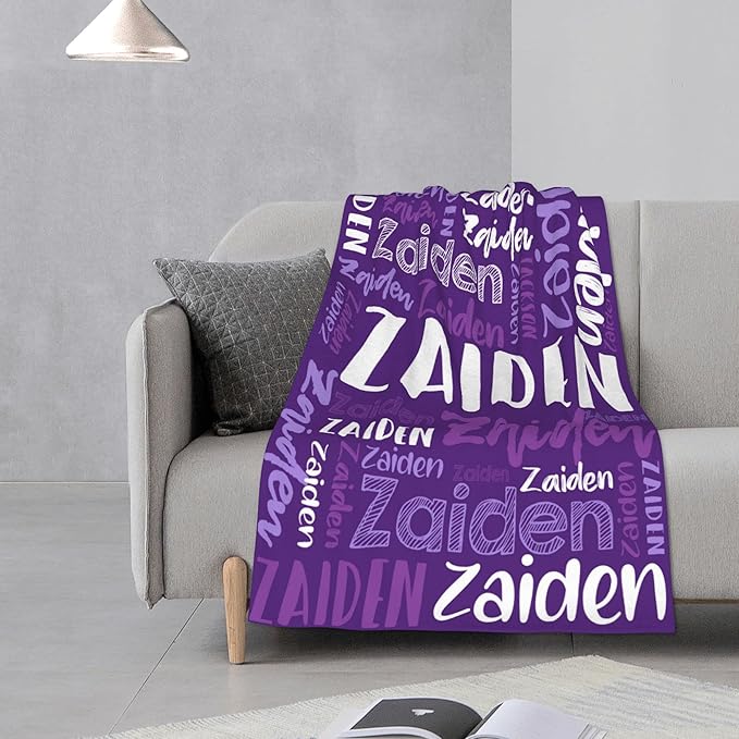 Dr.TOUGH Personalized Blankets with Name Customized Baby Blankets for Girls Boys Adults Monogrammed Blankets and Throws Christmas Birthday Mothers Fathers Valentines Day Gift (Purple,60''×80'')