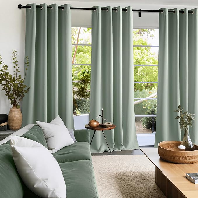 NICETOWN Sage Green Room Darkening Curtains 54 Inches Long 2 Panels for Living Room, Bedroom, Nursery Summer Thermal Insulated Blackout Drapes Grommet Noise Reducing Window Treatment, W40