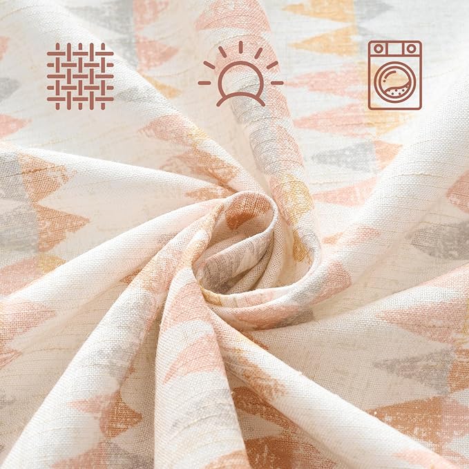 jinchan Linen Nursery Curtains for Living Room Boho Curtains for Bedroom Kids Room 84 Inches Long Pink Geometric Printed Farmhouse Drapes Rod Pocket Window Treatment Curtain Set of 2 Panels Peachy