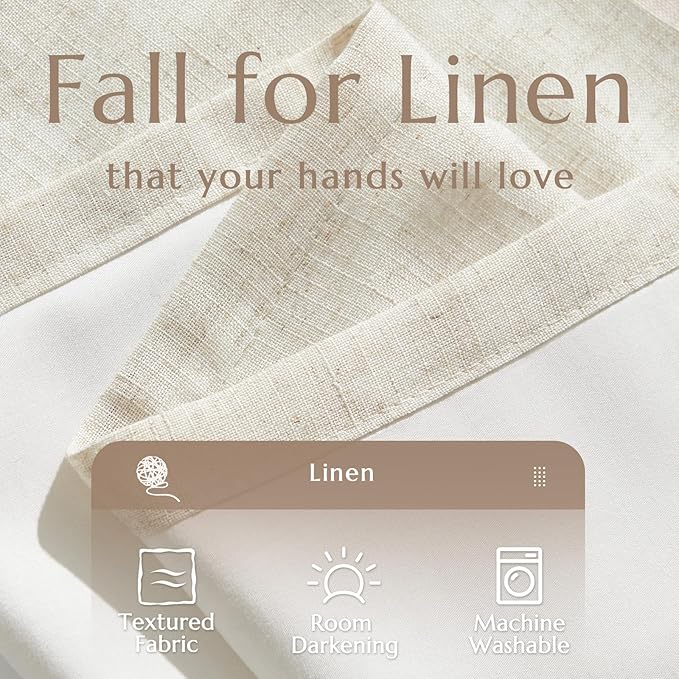 jinchan Linen Blend Curtains for Living Room 84 Inches Length 2 Panels Natural Window Treatment for Sliding Glass Doors, Farmhouse 50 Inches Wide Drapes Rod Pocket Back Tab (50W x 84L, Ecru)