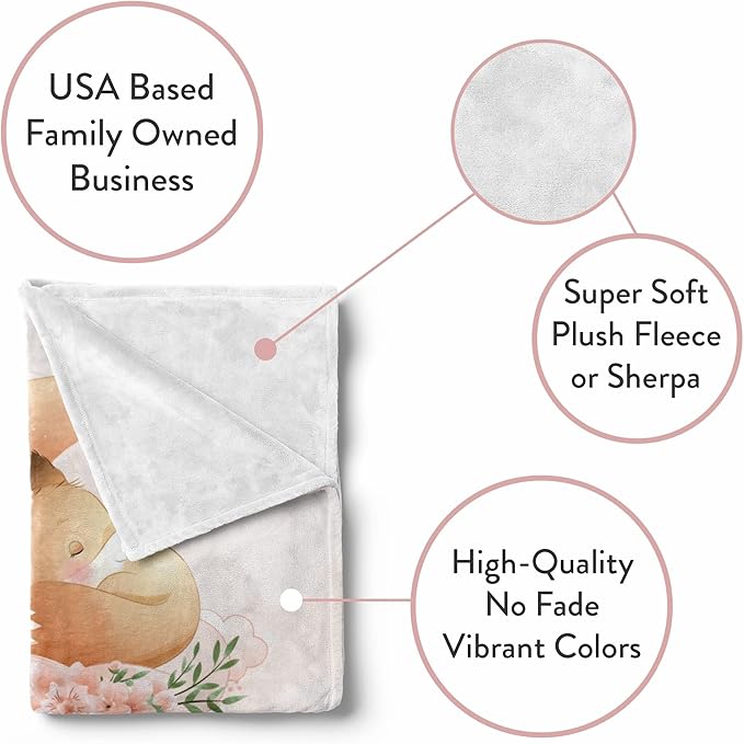 Personalized Baby Blankets with Name | Custom Fox Baby Blanket for Girl and Baby Boy | Unisex Warm Soft Fleece Swaddle Blanket Minky | (Fox, Fleece 60"x80")