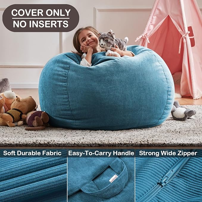 Nobildonna Bean Bag Chair Cover (No Filler) for Kids and Adults,Beanbag Stuffed Animal Storage Without Filling Plush Toys Holder and Organizer Soft Premium Corduroy 200L