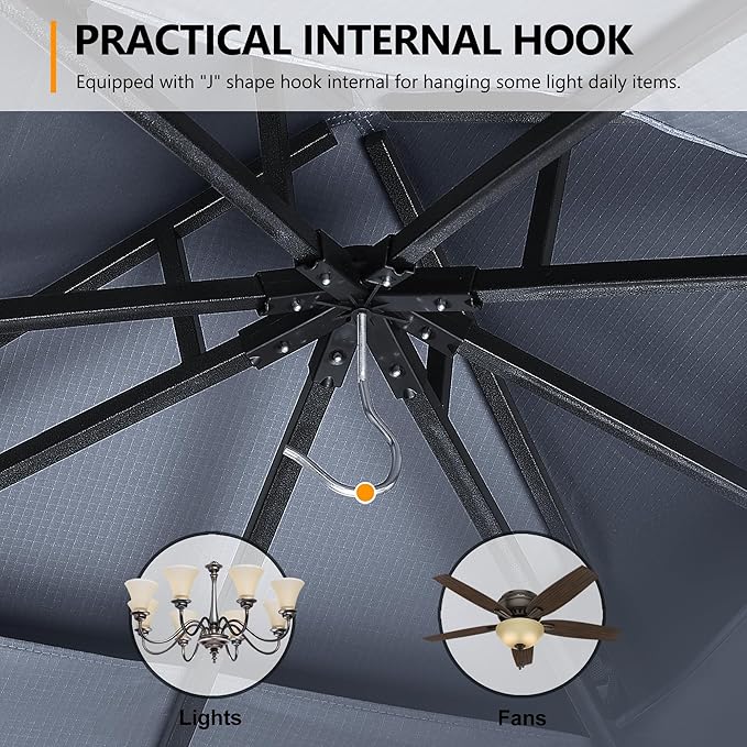 ABCCANOPY Outdoor Patio Gazebo 11x11 - Double Roof Canopy with Mosquito Netting for Backyard, Deck, Garden, Lawn, Dark Gray