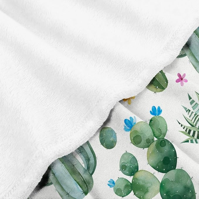 Thuswarm Cactus Flower Succulent Flannel Blanket for Autumn Winter Gifts Warm Cozy Soft Funny Print Throw for Bed Couch Sofa 50”×40” Small for Kid