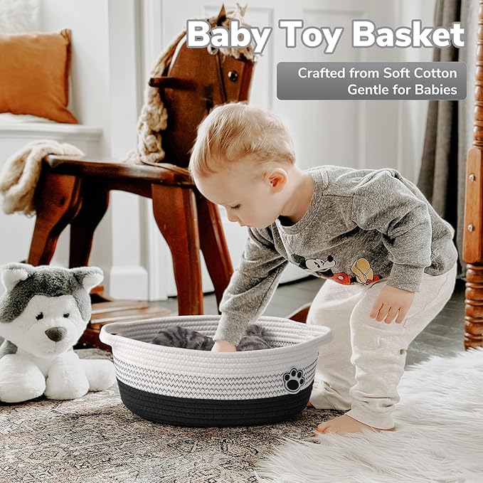 Dog Basket Gift Basket Empty, Woven Storage Baskets for Towels, Cute Dog Storage Bins with Handles, Small Cotton Rope Baskets for Shelf, 12 x 8 x 5 inches