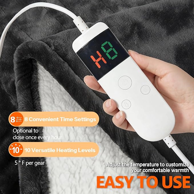 Heated Blanket Wearable Electric Throw, Heated Robe Poncho Blanket Hoodie for Adult, Electric Heated Wrap Poncho Shawl with Pockets, 10 Heating Levels & 8 Hours Time Settings, 40'' X 70''