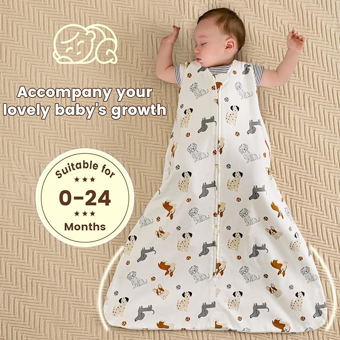 PHF Soft Baby Sleep Sack 12-18 Months 100% Organic Cotton Wearable Blanket, 2-Way Zipper 0.5 TOG Toddler Sleeping Sack 3 Pack, Comfy Sleep Bag for Baby Boys Girls, Pets Dogs (Large)