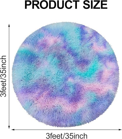 3x3 ft Small Fluffy Purple Rainbow Kids Rug for Girls Bedroom,Tie Dye Colorful Soft Shag Carpet Round Plush Shaggy Circle Area Rug Pink for Girls Room Nursery Baby Playroom Unicorn Home Decor