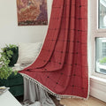 Deeprove Red Boho Curtains for Bedroom 84 Inches Long, Burgundy Checkered Bohemian Chic Textured Embroidery Plaids, Vintage Handmade Tassels Country Xmas Christmas Decor Drapery, 1 Panel W52 x L84