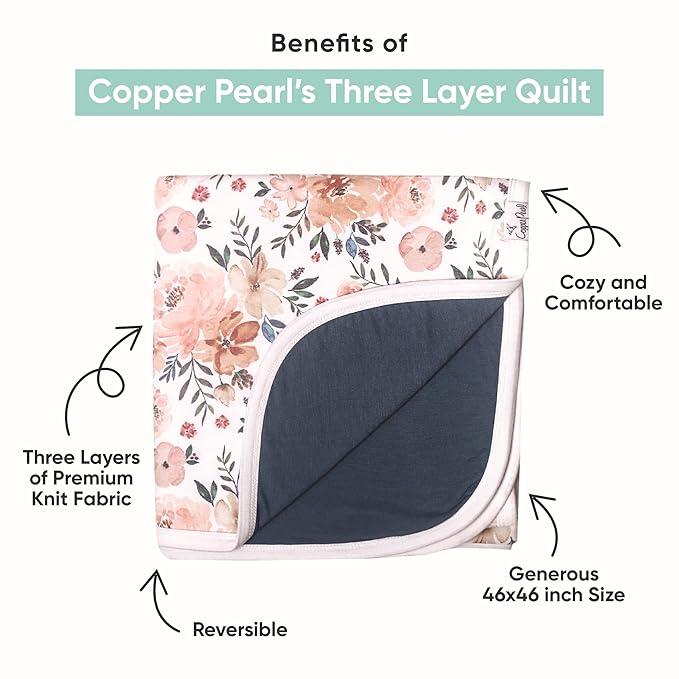 Copper Pearl Eden Three-Layer Quilt: Soft, Breathable Toddler Blanket | Cozy Baby Quilt for Newborns | 46x46 Premium Polyester/Rayon