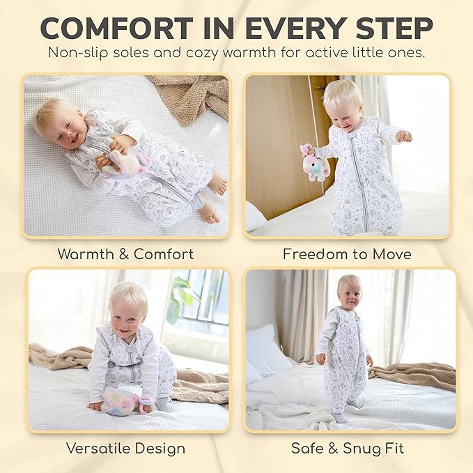 Mama Cheetah Toddler Sleep Sack with Feet 3T-4T, 1.0 TOG Organic Cotton Baby Wearable Blankets with Legs, Baby Sleeping Bag for Walkers, Early Walker Large