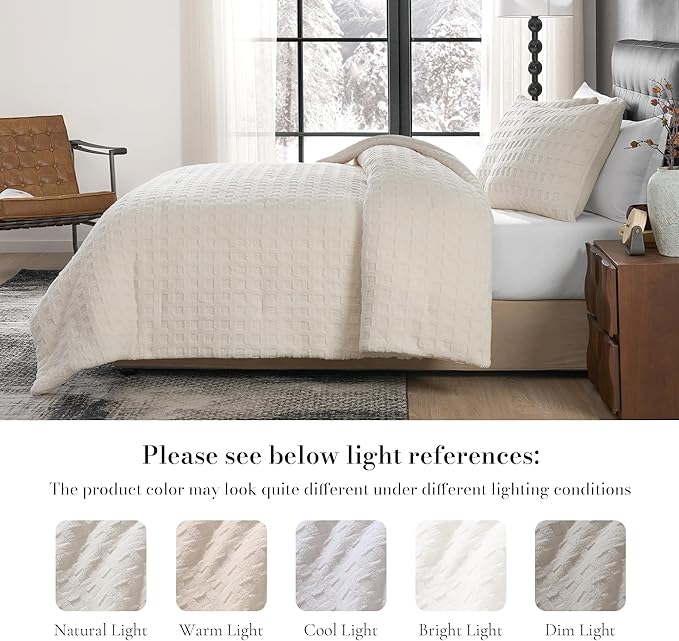 Amélie Home Waffle Comforter Queen Set, Beige Fluffy Fleece Bed Set, Super Warm Fluffy Plush Bedding Set for Winter, 3 Pieces,1 Cozy Comforter and 2 Pillowcases